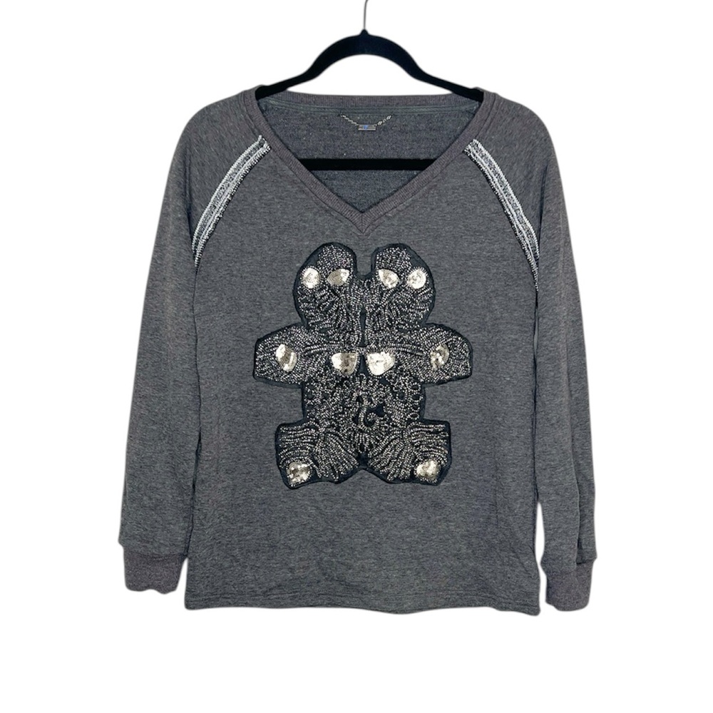 Custo Barcelona Sequin Art to Wear Whimsical Gray Sweatshirt size Medium